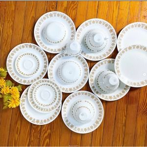Vintage Milk Glass Corelle Butterfly Gold Dinnerware Corningware USA Lot x20